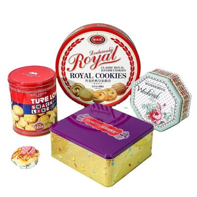 China Custom Food Grade Tinplate Butter Cookie Cookie Chocolate Empty Metal Tins Candy Cakes Metal Tins Packaging Wholesale for sale