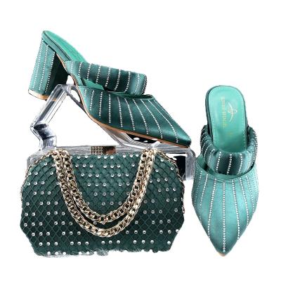 China Lo más nuevo de la moda africana piedras brillantes negro zapatos de tacón alto y bolsos a juego zapatos italianos con bolso para boda / fiesta en venta