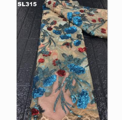 China Großhandel Tulle royal blaue Schuppen Sequin Kleid Netz Spitze Stoff Französisch Spitze Sequin Stoff für Hochzeit zu verkaufen