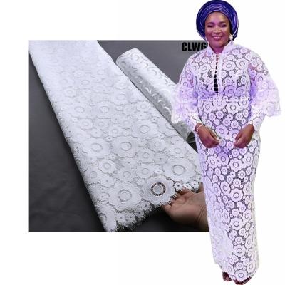 China Tejido de encaje de cordón blanco africano bordado Elegante Nigeriano Guipure encaje Tejido de encaje francés con cordón para la boda en venta