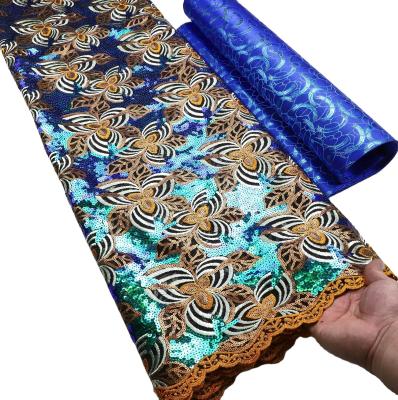 China 2023 New Arrival African Fabric Embroidered Fabric with Stones Embroidered Sequin Fabric Embroider for sale