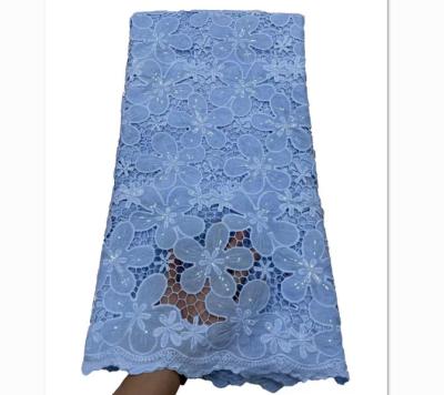 China Supoo Swiss Lace Cord Sky blue Lace Fabric Guipure Tejido soluble en agua Tejido de encaje africano en venta