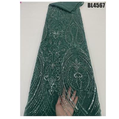 China Luxus afrikanisch-französisch Perlen Spitze Stoff Kristall Strass Bridal Voile Spitze Stoff für Kleid zu verkaufen