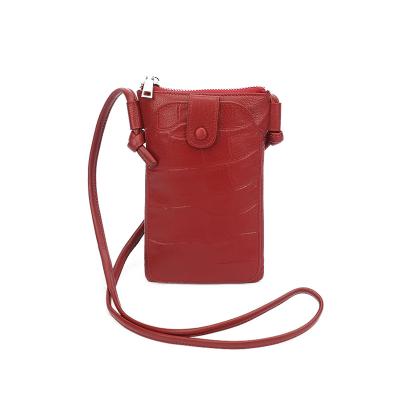 China Korean retro fashion trend texture coin purse shoulder bags lady bags vertical stone leather border mobile phone bag for sale