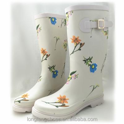 China Custom Made White Flower Rubber Rain Boots Covers For Woman High Heel for sale