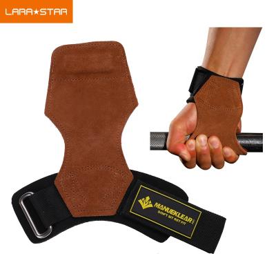 China Comfortable Hand Grips Gym Weightlifting Leather Grips With Wrist Support Palm Protection Fitness Gloves for sale