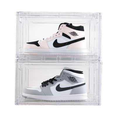 China Sustainable Hot selling shoes display storage box front magnetic door transparent plastic shoe box sports shoe container for sale