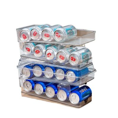 China Durable Auto Rolling 2 Layer Clear Plastic Refrigerator Fridge Beverage Soda Can Organizer Dispenser For 12 Cans for sale