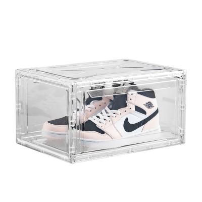 China Sustainable Household Sports Shoe Display Storage Cupboard Stackable Clear Plastic Sneakers Shoes Box for sale