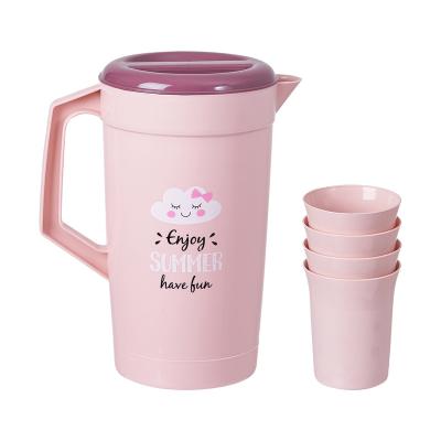 China Sustainable Eco-friendly custom logo home used plastic water jug set cooler water jug with 4 cups for sale