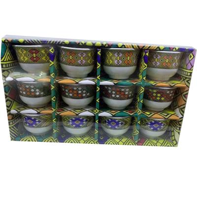 China 12pcs Art Eco-friendly Ethiopian Ceramic Coffee Mug Set Without Handle Ethiopian Arabic Cawa Mug for sale