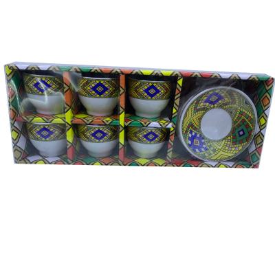 China New Eco-friendly Oromo Flag Design 12pcs Coffee Cup Set Fine Bone China Saba Ethiopian Cup and Saucer Set for sale