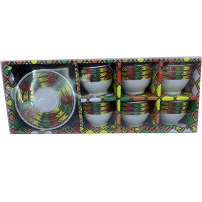 China Eco-friendly Fine Bone China Art Ormomia Coffee Set Ceramic Oromo Ethiopian Eritrean Coffee Cup and Saucer for sale