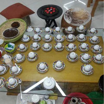 China Eco-friendly traditional ethiopian fine porcelain coffee cups queen sheba coffee set 17pcs for sale