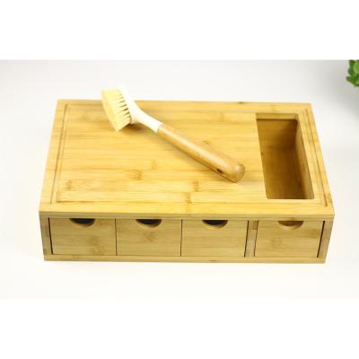 China Large Viable Cutting Board with Foldable 4 Drawer Bamboo Chopper with Classified Drawers for Kitchen for sale