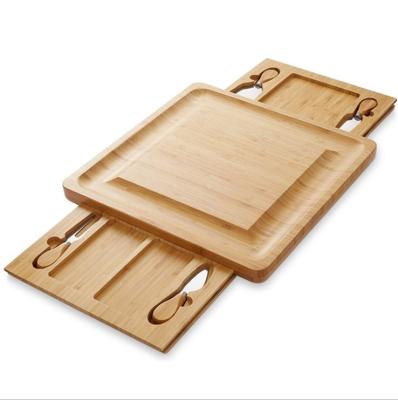 China Sustainable Cheese Board with Bamboo Knife and Two Drawer Cheese Board Cutlery Set for sale