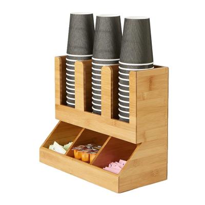 China 6 Compartment Coffee Breakroom Bamboo Upright Condiment and Cup Storage Organizer Viable Wood Condiment Cart Tabletop for sale