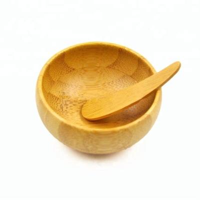 China Viable 100% Natural Bamboo Facial Makeup Bowl And Spoon Set Face Cosmetic Blending Tool for sale