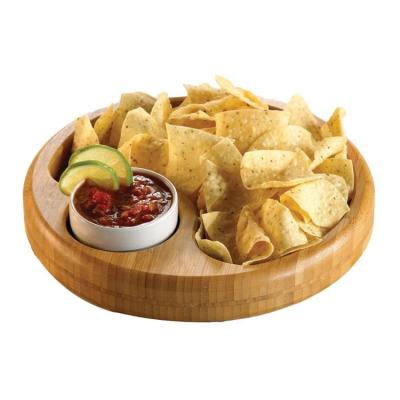 China Round Shape Sustainable Natural Bamboo Snack Bowl Set Chip And Dip Tray Bamboo Serving Tray for sale