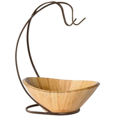 China Sustainable Extra Large Attentive Bamboo Fruit Bowl With Metal Banana Hook for sale