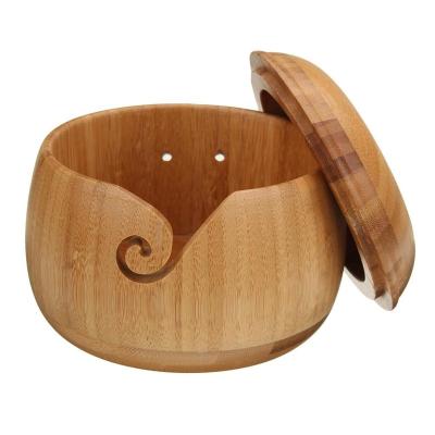 China Sustainable bamboo wooden yarn bowl with removable lid - yarn rack for knitting and crocheting for sale