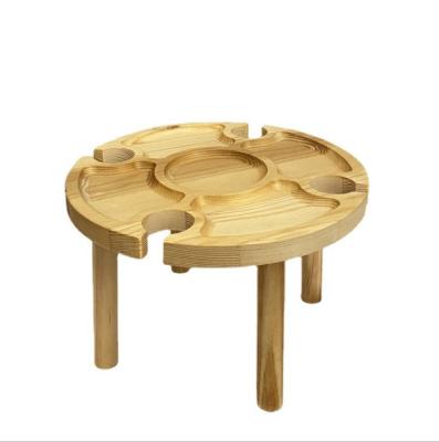 China Sustainable Wood Round Wine Tables Small Outdoor Folding Picnic Table With Legs And Glass Cup Holder for sale