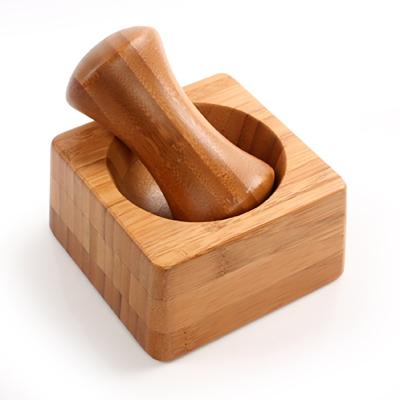 China Viable Natural Spice Herb Grinder Bamboo Wood Mortar and Pestle Set for sale