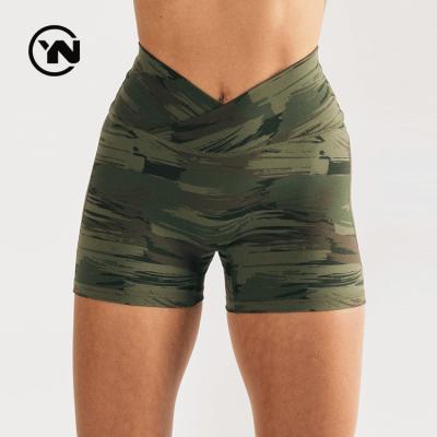 China Custom Women's Summer Waisted Anti-Wrinkle High Waisted Gym Yoga Camouflage Basics High Bum Booty Compression Workout Shorts For Women for sale