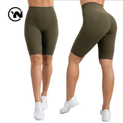 China Custom Girls Anti-Wrinkle Running Yoga Seamless Running High Waisted Girls Sports Workout Nylon Compression Shorts For Women for sale