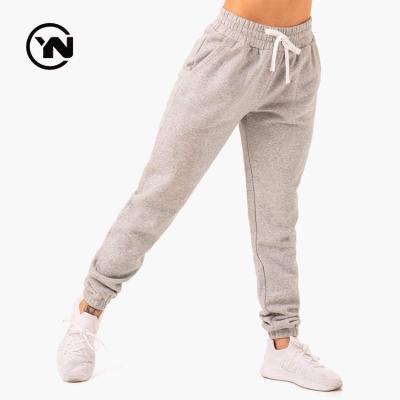 China Custom Anti-Wrinkle Women Gym Plus Size Sport Training Cotton Stacked Sweat Track Pants High Waist Knit Jogger Pants For Ladies for sale