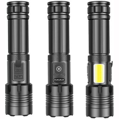 China USB Rechargeable XHP70 LED Aluminum Tactical Emergency Flashlight With COB Marker Light for sale