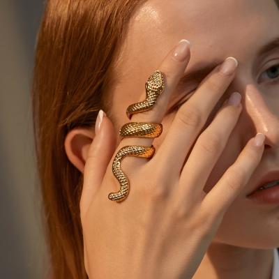 China Cool Man Punk Ring Punk Metal Animal Retro Snake Exaggerated Long Snake Ring Jewelry Women for sale