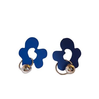 China FASHIONABLE fashion high-grade retro temperament style Hong Kong Klein blue earrings S925 silver needle alloy gold-plated silver earrings for sale