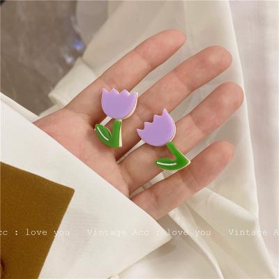 China 2022 Trendy Women's Fashion Tulip Earrings Decorated With Colorful Purple Flower Earrings Retro for sale