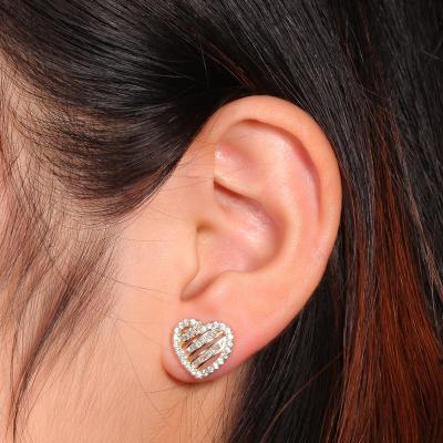 China Silver Hiphop S925 Needle Heart Ear Stud Women Shape Gold Plated Zircon Earrings for sale