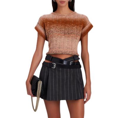 China Fashionable New Design Anti-Wrinkle Falling Women's New Design Gradual Change Design Pullover Knitwear Crewneck Short Knitted Sleeveless Sweater Women's Y2k Sweater for sale