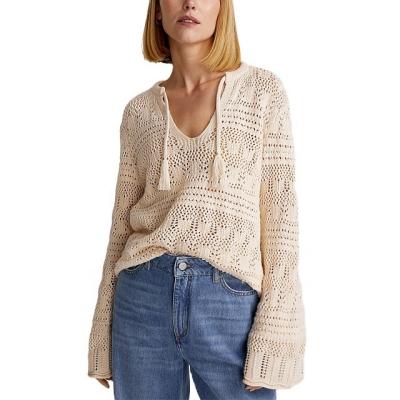 China Anti-Wrinkle Hollow Out Popular Design Long Sleeve Plus Size Oversized V-Neck Sweater Pullneck Tops Pullover Sweater Jumper For Women for sale