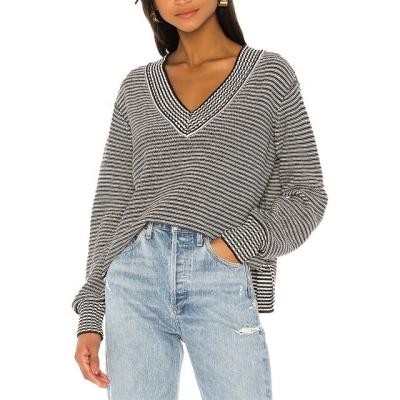 China 2023 Fashion Anti-Wrinkle T-shirt Women's Casual Knitwear Striped Loose Wool Knitted Sweater Top Oversized Pullover Women for sale