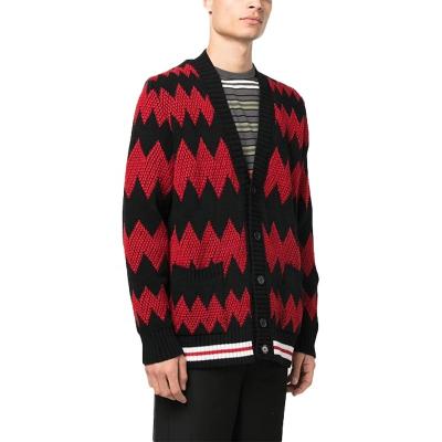 China Fashion ODM Fashion Men Reversible Custom Sweaters Jacket Long Sleeve Knit Color Block Jacquard Stripes Cardigans Mens Sweater Knitted Cardigans for sale