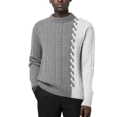 China new design Anti-wrinkle winter clothes for men sweater crewneck patchwork cable sweater cotton twisted knit casual men pullover sweater for sale