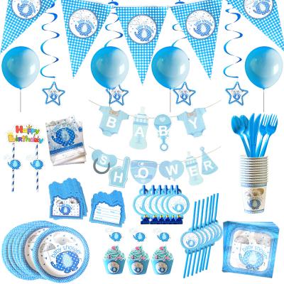 China Party Decoration Baby Shower Baby Shower Party Decoration Elephant Blue Party Tableware Paper Set for sale