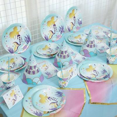 China High Quality Birthday Party Decoration Paper Plate Food Container Disposable Paper Cup Birthday Mermaid Themes Party Supplies for sale