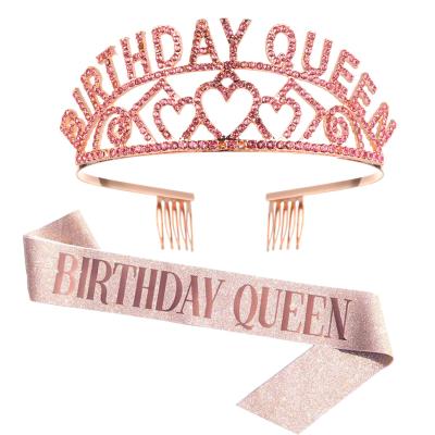 China Birthday Tiara Crown Headband Accessories Queen Heart Birthday Crown Ribbon Magnet Crystal Set Birthday Decoration for sale