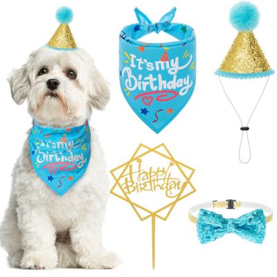 China New Design Bling Cake Topper Print Dog Birthday Bandana Happy Birthday Hat Stocked Dog Collar for sale