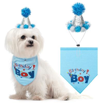 China Stocked Hot Selling Shine Print Dog Birthday Bandana Scarf Cute Adjustable Dog Birthday Hat And Bandana for sale