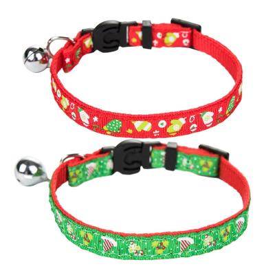 China Eco-Friendly DETACHED Adjustable Cute Plastic Buckle Pattern Nylon Cat Dog Christmas Collar Pet Snow Collars With Bell for sale