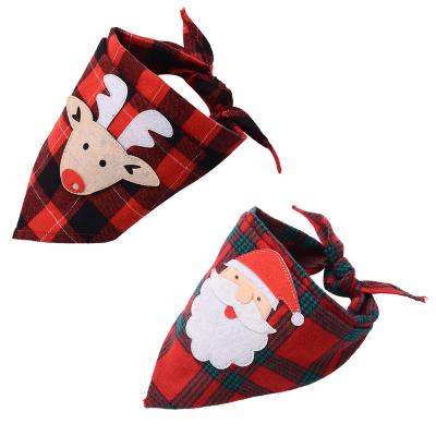 China Stocked Wholesale Soft Pattern Cotton Christmas Dog Bandana Plaid Custom Pet Bandana for sale