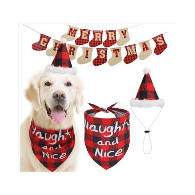 China Wholesale Viable Christmas Pet Accessories Party Holiday Decoration Pet Cat and Dog Bandanas Hat Set for sale