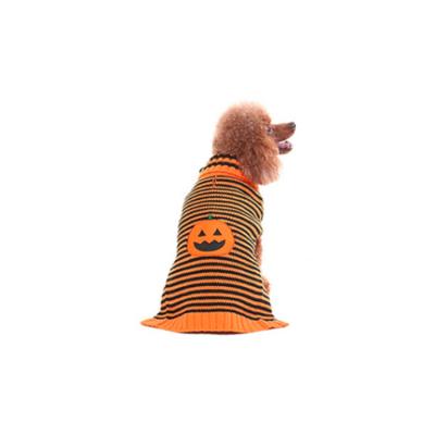 China Quality Sustainable Winter Hign Stripe Pumpkin Halloween Pet Holiday Warm Dog Clothes Dog Sweater for sale