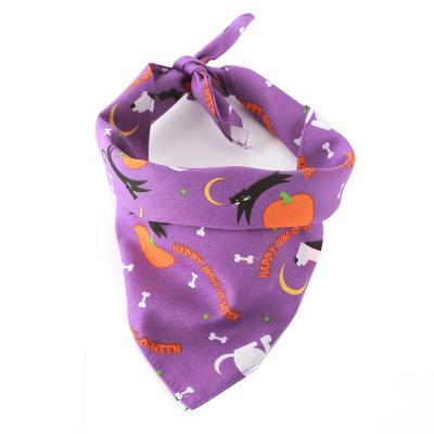 China Customized Viable Breathable Purple Dog Bandanas Soft Cotton Designer Dog Pet Scarf Halloween for sale